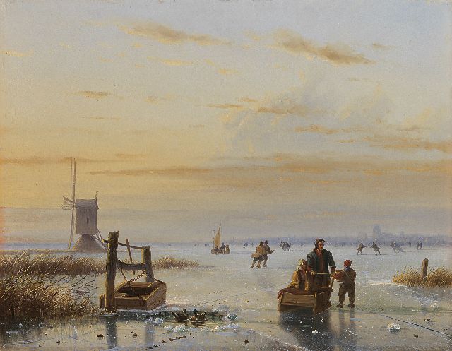 Nicolaas Roosenboom | Schaatsplezier op een bevroren rivier, olieverf op paneel, 32,9 x 42,5 cm, gesigneerd r.o.