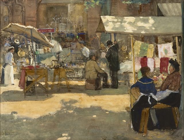 Floris Arntzenius | Markt, Den Haag, aquarel op papier, 36,2 x 46,9 cm, gesigneerd l.o. en te dateren ca. 1905