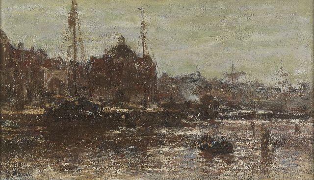 Jacob Maris | Stadsgezicht Amsterdam, met de Koepelkerk, olieverf op doek, 22,3 x 37,8 cm, gesigneerd l.o.