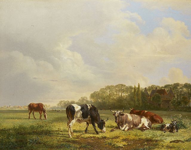 Pieter Gerardus van Os | Rustend vee in Hollands landschap, olieverf op doek, 69,7 x 88,0 cm, gesigneerd r.v.h.m. en gedateerd 1834