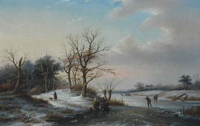 Jan Jacob Spohler | Winterlandschap met schaatsers en slede, olieverf op paneel, 57,1 x 88,1 cm