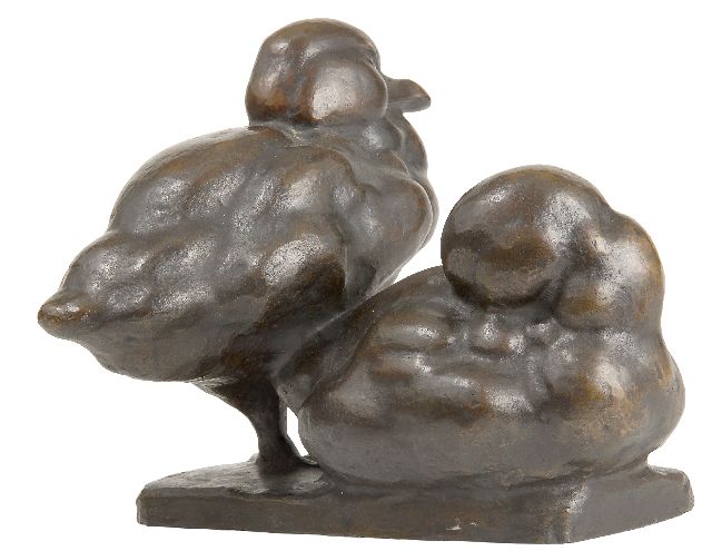 Gaul A.  | Twee zwanenkuikens, brons 22,7 x 27,0 cm, gesigneerd op basis