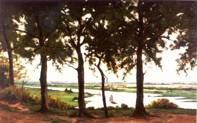 Henk Dekker | Gezicht op de Rijn vanaf de Grebbeberg, olieverf op doek, 40,0 x 60,8 cm, gesigneerd l.o. en gedateerd 1923