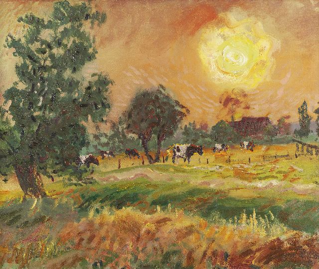Jan Altink | Koeien in de avondzon, olieverf op doek, 50,0 x 60,3 cm, gesigneerd r.o. en gedateerd '41