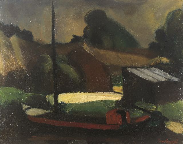 Piet van Wijngaerdt | Schuit bij een schuur, olieverf op doek, 80,4 x 101,4 cm, gesigneerd r.o. en te dateren ca. 1918