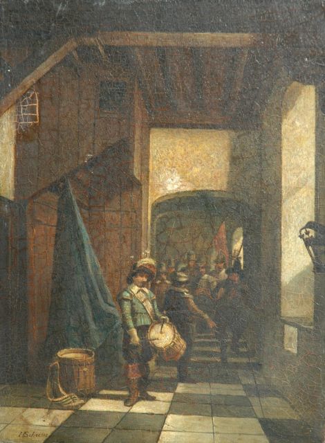 Hendricus Johannes Scheeres | Entree van de schutterij, olieverf op paneel, 36,4 x 27,3 cm, gesigneerd l.o.