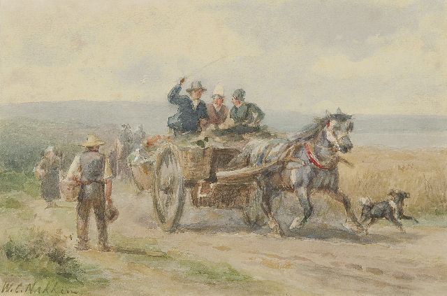 Willem Carel Nakken | Op weg naar de markt, aquarel op papier, 16,2 x 24,5 cm, gesigneerd l.o.