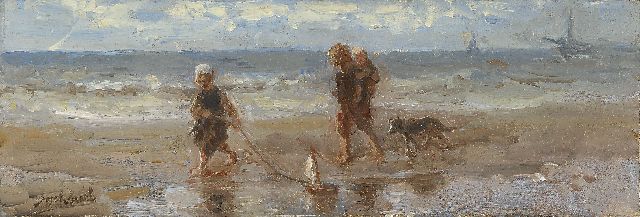 Jozef Israëls | Kinderen der zee, olieverf op paneel, 12,9 x 37,6 cm, gesigneerd l.o.