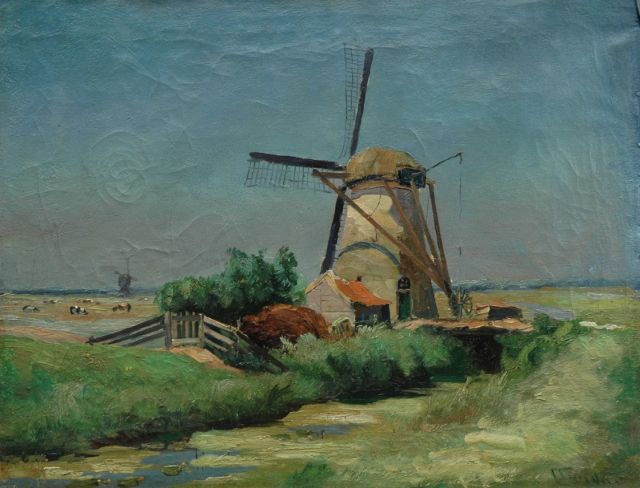 Chris Snijders | Molen in polderlandschap, olieverf op doek, 49,0 x 64,0 cm