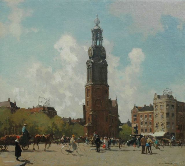 Cornelis Vreedenburgh | Stadsleven bij de Munttoren in Amsterdam, olieverf op doek, 53,2 x 60,0 cm, gesigneerd r.o. en gedateerd 1924