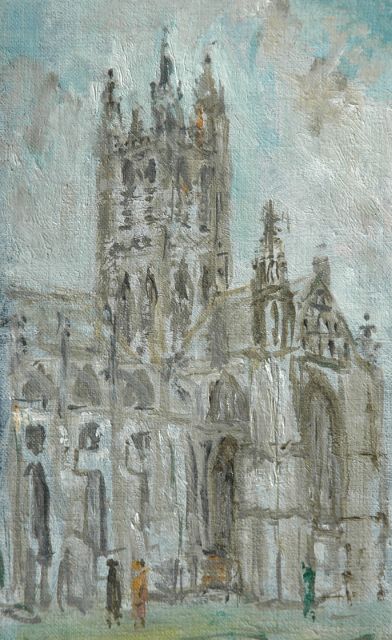Stanley Grayson | Canterbury Cathedral, olieverf op schildersboard, 21,5 x 12,7 cm
