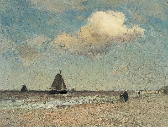 Jan Hendrik Weissenbruch | Strandgezicht te Scheveningen, olieverf op doek, 38,3 x 50,6 cm, gesigneerd l.o. en te dateren ca. 1887