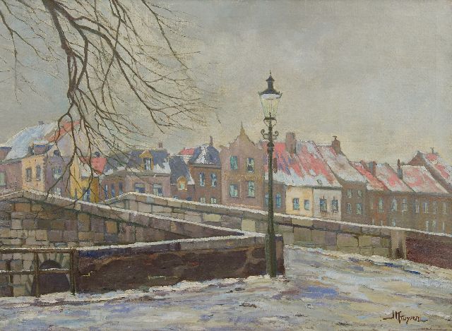 Jan Kruysen | De Stenen Brug van Roermond in de winter, olieverf op doek, 74,1 x 100,5 cm, gesigneerd r.o.