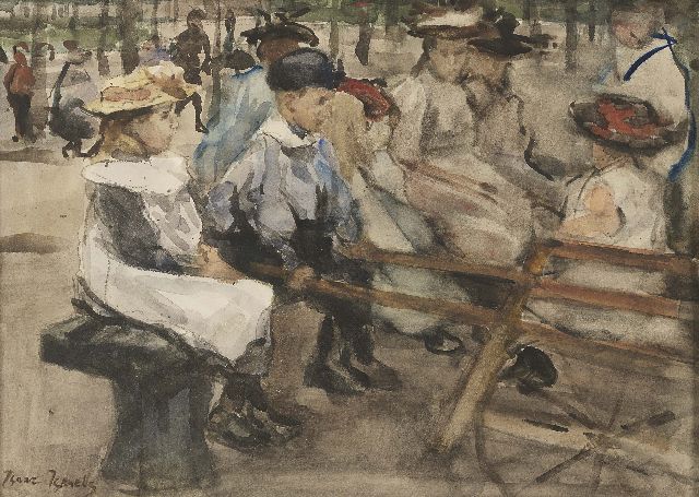 Isaac Israels | Kinderen in het park, aquarel op papier, 25,5 x 35,5 cm, gesigneerd l.o.  (versterkt) en ca. 1895