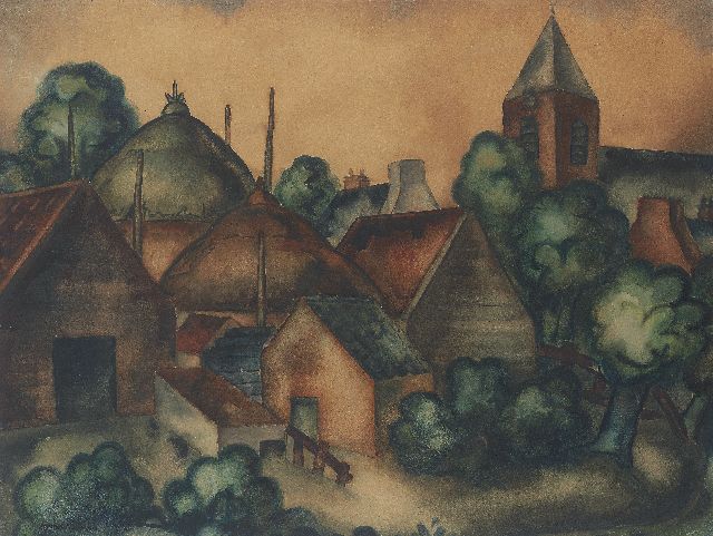 Wiegman M.J.M.  | Dorpsgezicht, houtskool en aquarel op papier 68,2 x 90,0 cm, gesigneerd l.o.