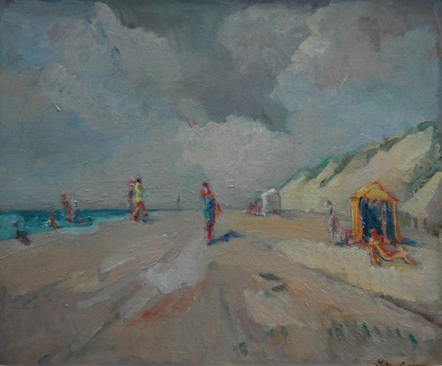 Elie Neuburger | Aan het strand, olieverf op board, 38,0 x 46,0 cm, gesigneerd r.o.