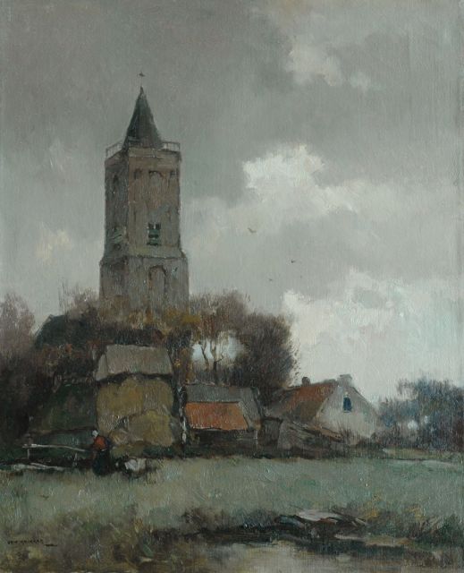 Aris Knikker | Dorpsgezicht met de Oude Kerk van Soest, olieverf op doek, 56,8 x 46,1 cm, gesigneerd l.o.