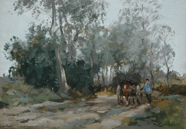 Willem George Frederik Jansen | Laantje met paard en wagen, olieverf op paneel, 25,0 x 35,6 cm, gesigneerd r.o.