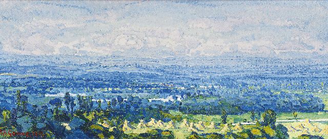 Herman Gouwe | Limburgs landschap met korenschoven, olieverf op doek, 24,7 x 58,0 cm, gesigneerd l.o. en gedateerd 1917