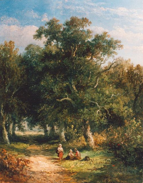 Anthonie Jacobus van Wijngaerdt | Bosgezicht, olieverf op paneel, 14,8 x 11,8 cm, gesigneerd r.o. en gedateerd 1854