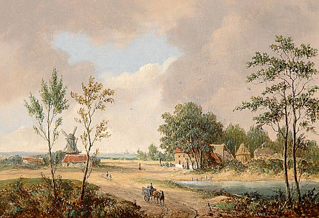 Coenraad Alexander Weerts | Panoramisch zomerlandschap, olieverf op paneel, 12,5 x 18,5 cm, gesigneerd l.o. met initialen en gedateerd 1855 [?]