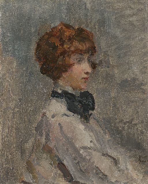 Isaac Israels | Jonge vrouw in het grijs, olieverf op doek, 55,8 x 45,5 cm, gesigneerd r.o.
