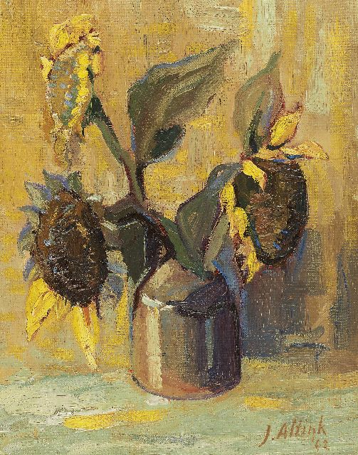 Jan Altink | Zonnebloemen, olieverf op doek op board, 38,2 x 30,1 cm, gesigneerd r.o. en gedateerd '42