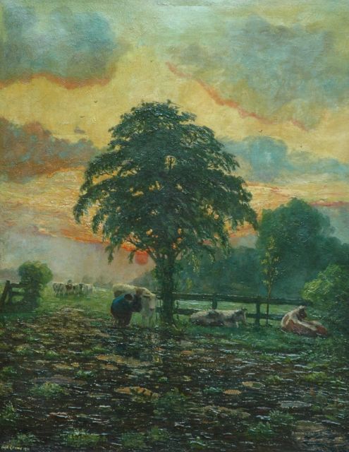 Herman Gouwe | Avondstemming, Limburg, olieverf op doek, 92,5 x 72,5 cm, gesigneerd l.o. en gedateerd 1911