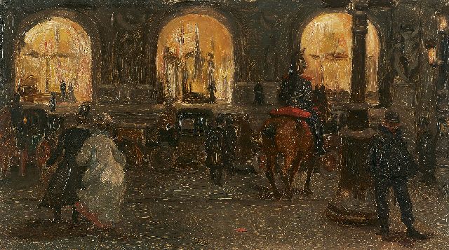 Thies Luijt | Paardenkoetsen voor de Opera in Parijs, bij avond, olieverf op paneel, 22,7 x 40,1 cm, gesigneerd l.o.