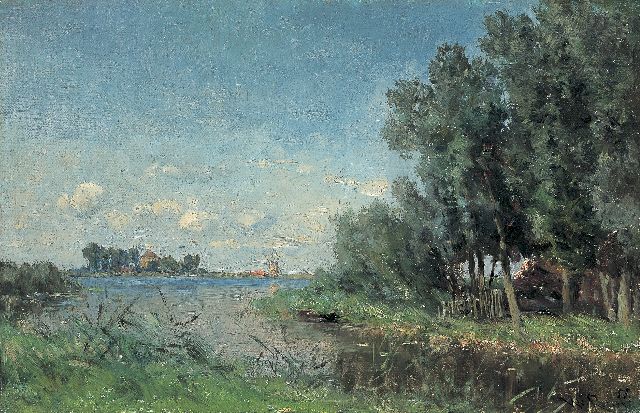 Willem Roelofs | Bij het Abcoudermeer, olieverf op doek op paneel, 29,0 x 44,7 cm, gesigneerd r.o.