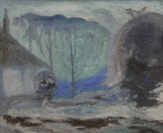 Germ de Jong | Winterlandschap, olieverf op doek, 41,2 x 50,0 cm, gesigneerd r.o. en te dateren ca. 1918