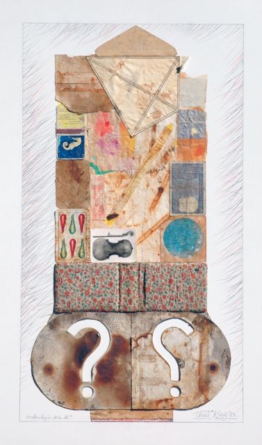 Theo Kleij | Archeologie drie III A, collage op formica, 80,0 x 50,0 cm, gesigneerd r.o. en gedateerd '82