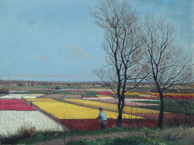Daniël Noteboom | Bloeiende bollenvelden bij Noordwijk, olieverf op doek, 45,9 x 60,8 cm, gesigneerd r.o.