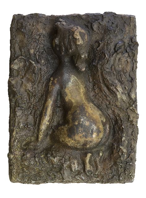 Pasch C.  | Reliëf van vrouwelijk naakt, bruin gepatineerd brons 26,5 x 20,0 cm, gesigneerd l.o.