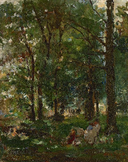 Albert Roelofs | In het park, olieverf op paneel, 39,5 x 31,8 cm, gesigneerd r.o.