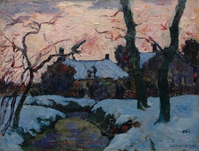 Charles Dankmeijer | Avondzon in de winter, Loosduinen, olieverf op paneel, 31,4 x 41,2 cm, gesigneerd r.o.
