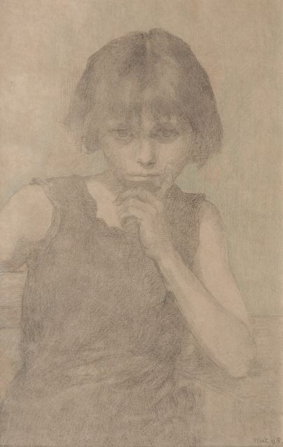 Sanne Bruinier | Meisjesportret, krijt op papier, 40,8 x 26,3 cm, gedateerd 'mrt '98'