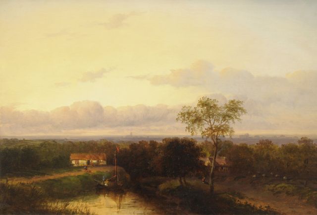 Jan Evert Morel II | Zomerlandschap met een vaart op de voorgrond, olieverf op paneel, 24,9 x 35,9 cm, gesigneerd r.o.