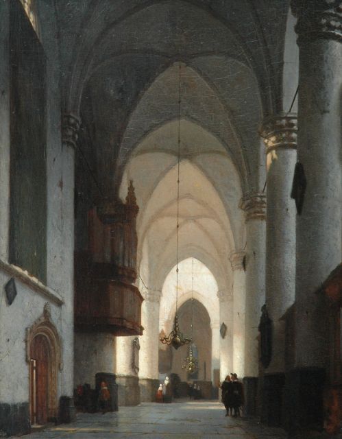 Jan Jakob Schenkel | Kerkinterieur met figuren, olieverf op paneel, 51,5 x 40,5 cm