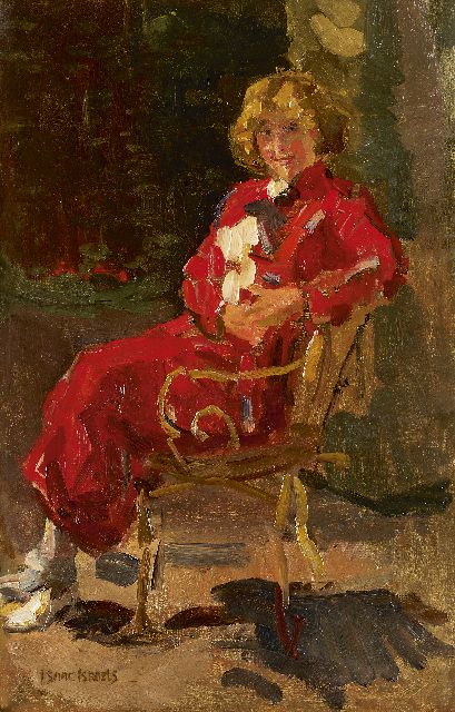 Isaac Israels | Vrouw in rode jurk, olieverf op doek, 80,2 x 52,0 cm, gesigneerd l.o.
