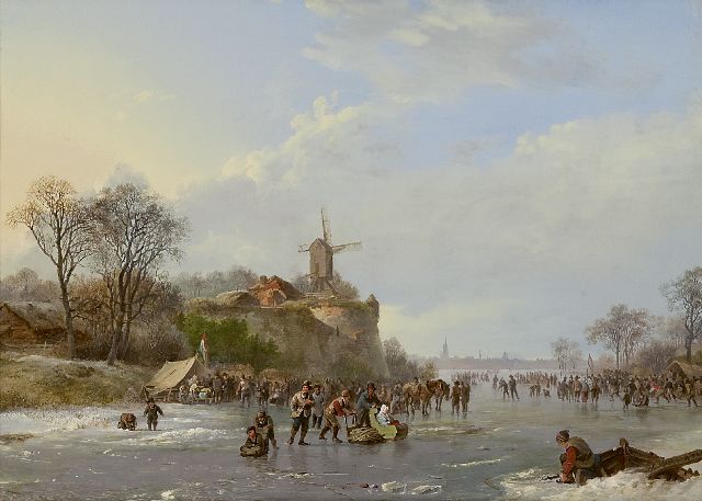 Barend Cornelis Koekkoek | IJsvermaak op de rivier, olieverf op paneel, 31,4 x 43,9 cm, gesigneerd r.o. en gedateerd 1827
