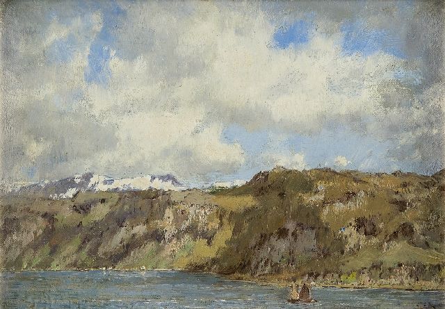 Arnold Marc Gorter | Zeilbootjes in een fjord, Noorwegen, olieverf op doek, 25,0 x 35,0 cm, gesigneerd r.o. en te dateren ca. 1922