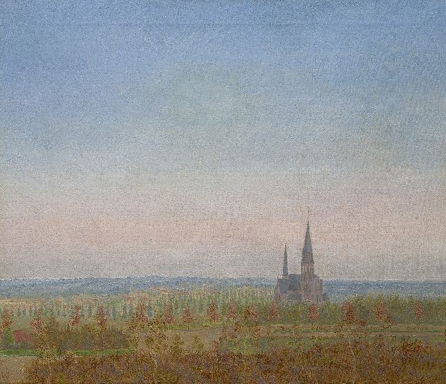 Jakob Nieweg | Gezicht vanaf de Amersfoortse Berg met de St. Ansfriduskerk, olieverf op doek, 60,5 x 70,8 cm, gesigneerd l.o. met monogram en gedateerd 1920