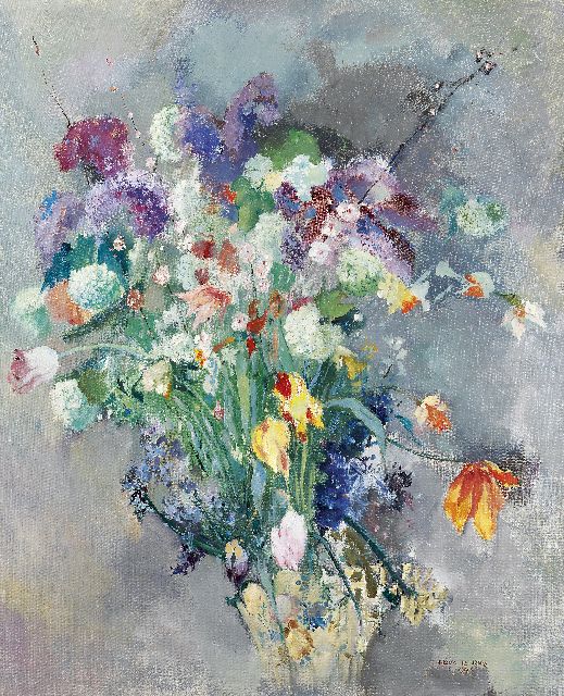 Germ de Jong | Voorjaarsbloemen, olieverf op doek, 81,4 x 65,4 cm, gesigneerd r.o. en gedateerd 1943