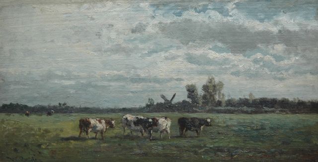 Willem Roelofs | Weide bij Abcoude, olieverf op doek op paneel, 21,3 x 40,5 cm, gesigneerd l.o.