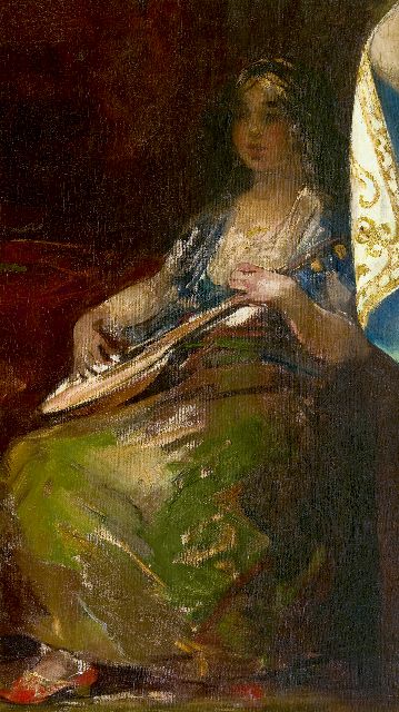 Hobbe Smith | Luitspelende vrouw, olieverf op doek, 105,7 x 60,5 cm