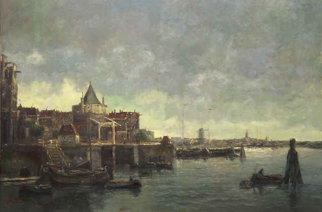 Hobbe Smith | Amsterdams stadsgezicht met de Schreierstoren, olieverf op doek, 99,0 x 150,0 cm, gesigneerd l.o.