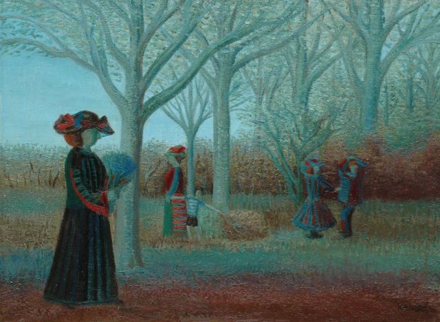 Kees Andréa | Landschap met wandelende figuren, olieverf op doek, 52,2 x 69,8 cm, gesigneerd r.o. en op spieraam gedateerd 1947