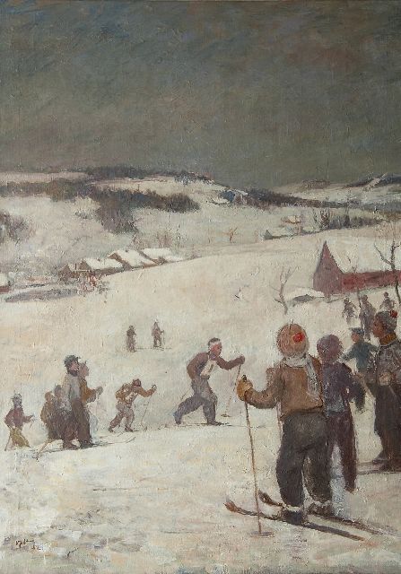 Oldřich Oplt | De skiloopwedstrijd, olieverf op doek, 99,7 x 72,8 cm, gesigneerd l.o. en gedateerd '52