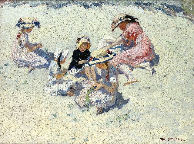 Frans Smeers | Kinderen in de duinen, olieverf op doek, 45,3 x 60,4 cm, gesigneerd r.o. en verso gedateerd 1911